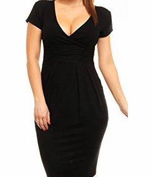 Glamour Empire Womens Short Sleeve Jersey Pencil Casual Work Office Dress 573 (Black, 16)
