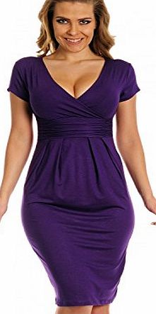 Glamour Empire Womens Short Sleeve Jersey Pencil Casual Work Office Dress 573 (Purple, 12)
