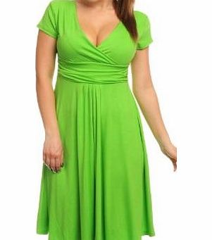 Glamour Empire Womens Short Sleeves Summer Jersey Pleated Circle Dress 108 (UK 12/14, Green)