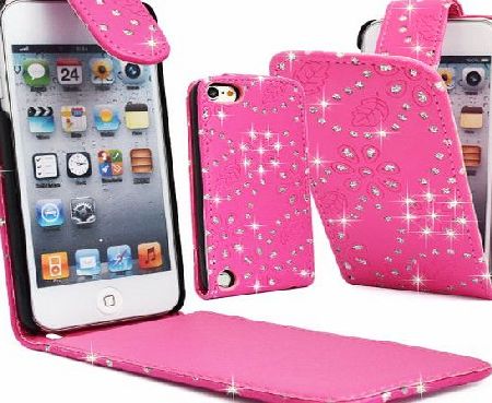 GLITZY GIZMOS PINK DIAMOND GLITTER BLING GEM SPARKLY PU LEATHER SECURE MAGNETIC FLIP CASE COVER POUCH FOR APPLE iPOD TOUCH 5 5G 5th GENERATION 5th GEN