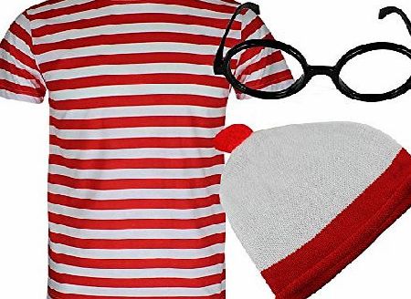 Global Fashion boys BOYS LADIES WHERES WALLY RED AND WHITE STRIPED T SHIRT TSHIRT TOP FANCY DRESS OUTFIT#boysthgX Large