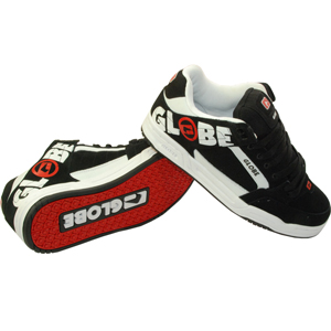 Mens Globe Tilt Shoe. Black/White /Red Bold