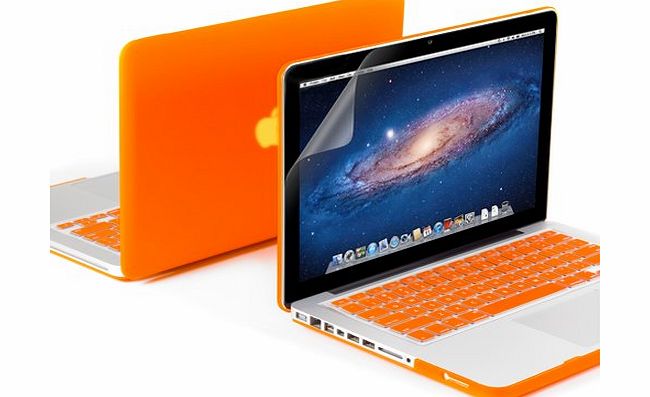 GMYLE R) 3 in 1 Orange Matte Rubber Coated See-Thru Hard Case Cover for Aluminum Unibody 13.3`` inches Macbook Pro - with Orange Silicon Keyboard Protector - 13 inches Clear LCD Screen Protector - (not