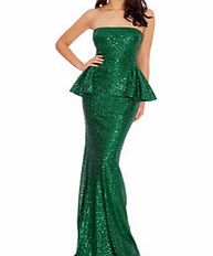 Emerald sequin peplum maxi dress