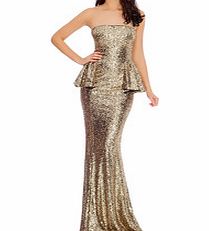 Gold-tone sequin peplum maxi dress