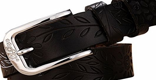 GoGou Cool Leather Carved Belt for Jeans Designer Cowgirl Belts (Black)