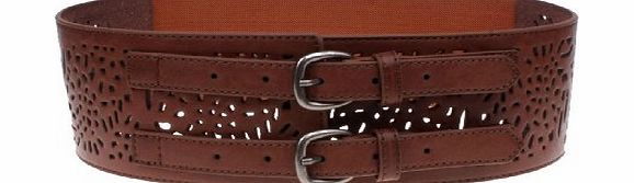 GoGou Leather Elastic Waist Belt Fashion Wide Belts for Women (Brown)