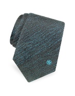 Black and Petrol Blue Mini Logo Woven Silk Tie