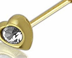 Gold Body Jewellery 9ct Solid Yellow Gold Heart Crytals Stone 22Gauge(0.6MM) - 6MM(1/4``) Length Ball End Nose Stud
