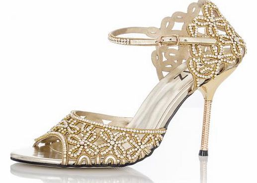 Gold Diamante Flower Sandals