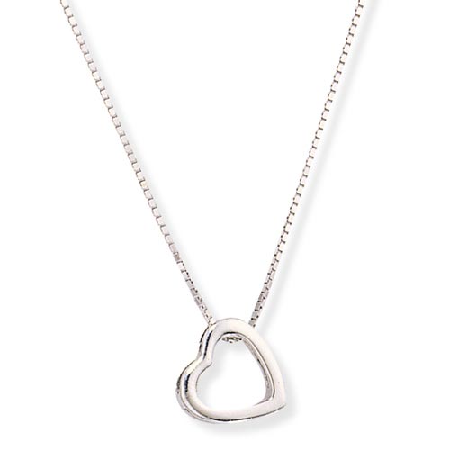 16 inch Heart Necklace In 9 Carat White Gold