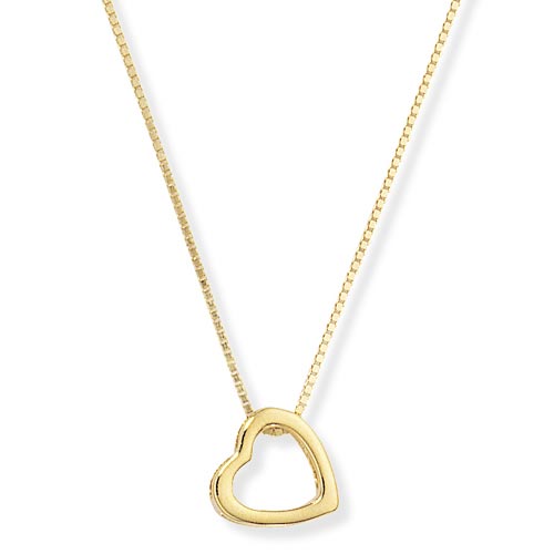 16 inch Heart Necklace In 9 Carat Yellow Gold