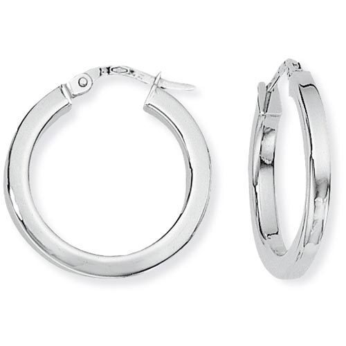 20mm Square Tube Round Hoop Earrings In 9 Carat White Gold