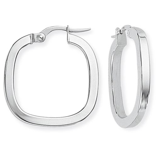 23mm Square Tube Square Hoop Earrings In 9 Carat White Gold