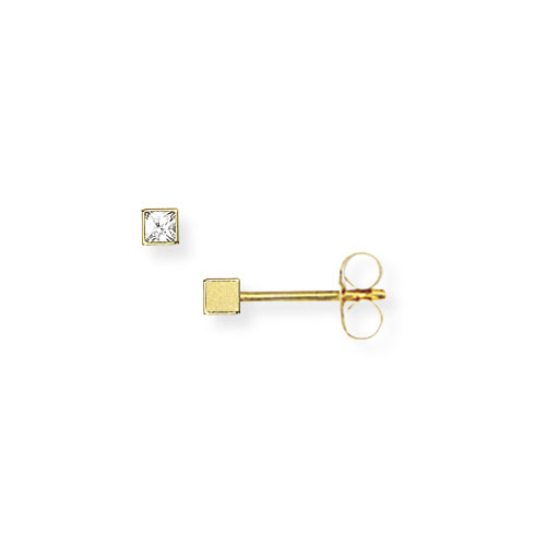 2mm Cubic Zirconia Cube Stud Earrings In 9 Carat Yellow Gold