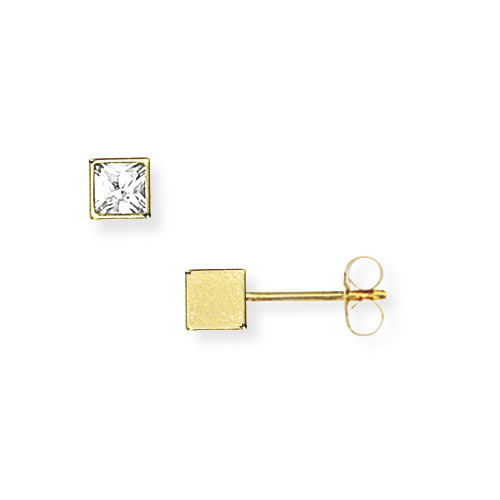 4mm Cubic Zirconia Cube Stud Earrings In 9 Carat Yellow Gold