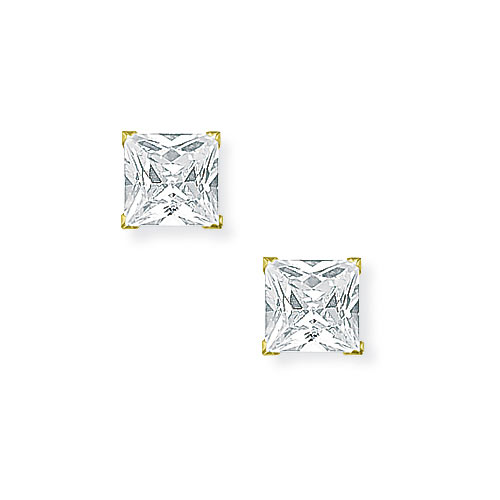 6mm Cubic Zirconia Square Stud Earrings In 9 Carat Yellow Gold