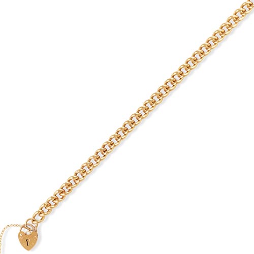 Gold Essentials 7.25 inch Charm Bracelet with Padlock and Safety Chain In 9 Carat Rose Gold