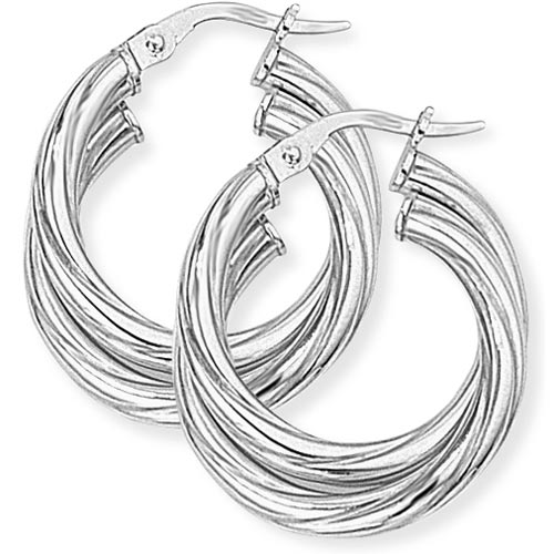 9ct White Gold Twisted Hoop Earrings- 24 mm
