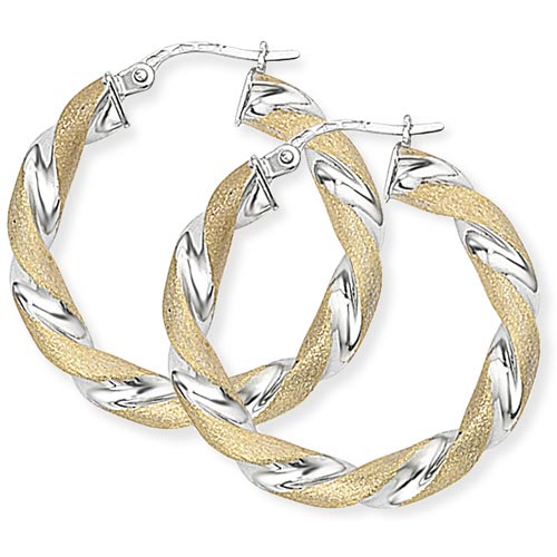 9ct Yellow Gold Rhodium Plated Twisted Earrings