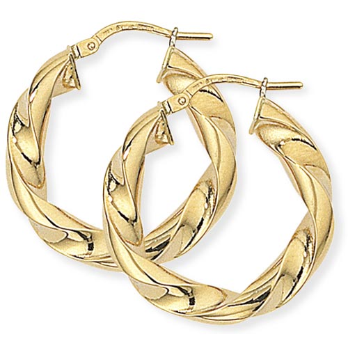 9ct Yellow Gold Twisted Hoop Earrings- 23 mm