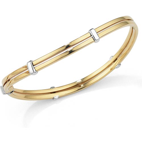 Double Wave Bangle In 9 Carat Yellow and White Gold
