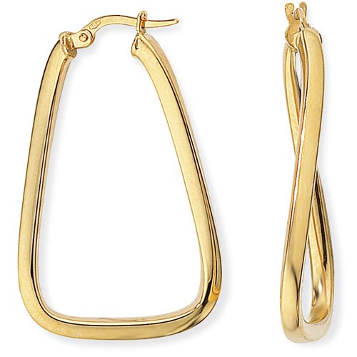 Plain Tube Triangular Hoop Earrings In 9 Carat Yellow Gold