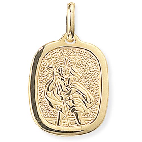 St Christopher Rectangular Pendant In 9 Carat Yellow Gold