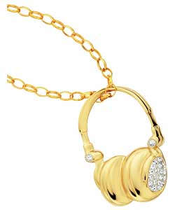 Gold Plated Silver Crystal Headphones Pendant