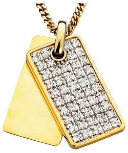 Plated Silver Cubic Zirconia Set Dog Tag Pendant