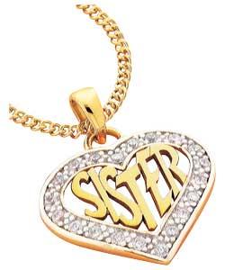 Plated Silver Cubic Zirconia Set Sister; Heart Pendant