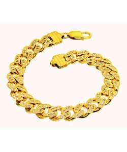 gold Plated Silver Gents Solid Cubic Zirconia Curb Bracelet