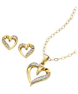 Plated Silver Heart Pendant and Earring Set