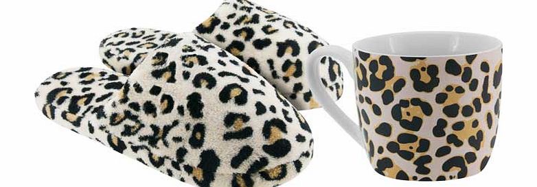 Gold Rush Animal Print Mug and Slippers Gift Set