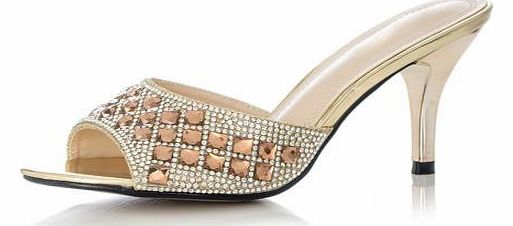 Gold Square Jewel Diamante Sandals