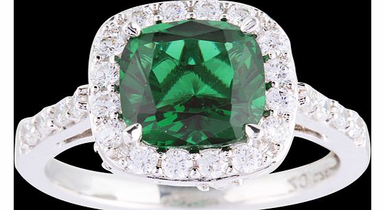 Goldsmiths Cushion Cut Green Cubic Zirconia Ring in