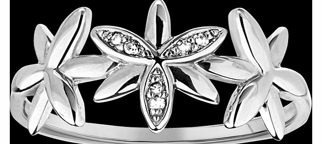 Goldsmiths Diamond set flower ring in 9 carat white gold