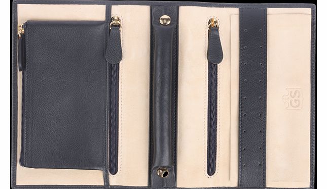 Navy Leather Jewellery Roll