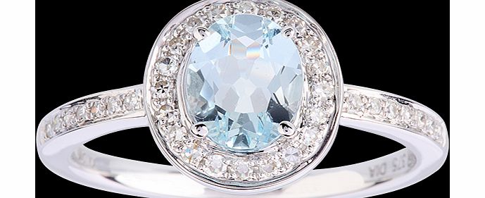 Goldsmiths Oval Aquamarine and Diamond Ring in 9 Carat