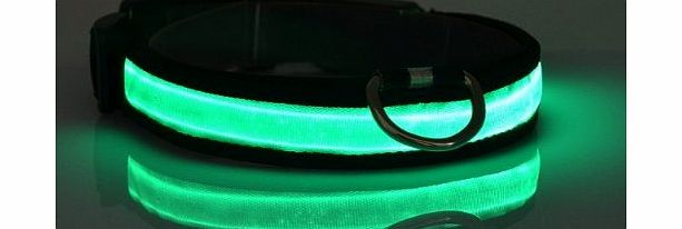 LED Light Flashing Night Nylon Adjustable Safety Collar for Pet Dog-green/S
