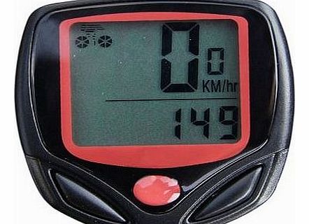Wired Bike Bicycle Computer LCD Odometer Speedometer with 14 Function - Black