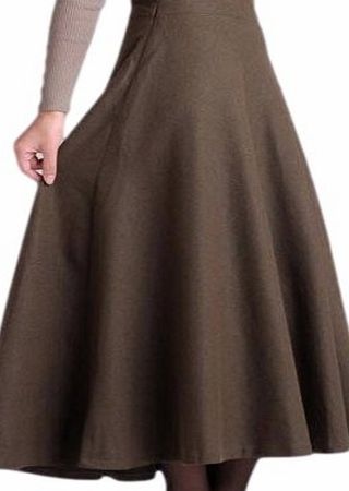 GOMO_SKIRT GOMO Women Vintage A-line Blended Long Skirt Dark green