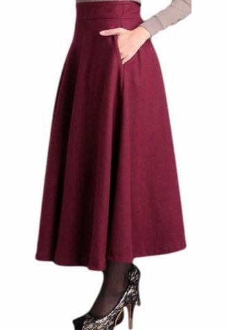 GOMO_SKIRT GOMO Women Vintage A-line Blended Long Skirt Red