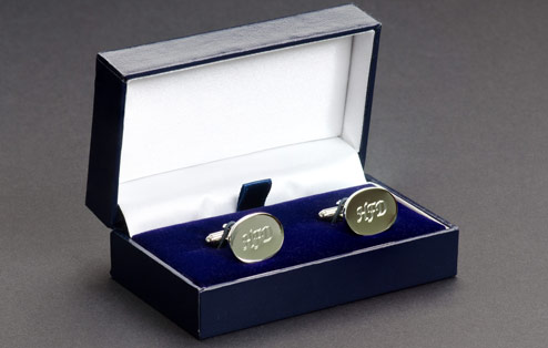 Engraved Silver Oval Cufflinks