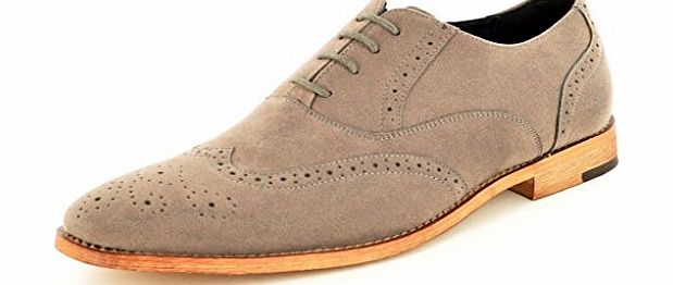 Goor Mens Grey Faux Suede Casual Formal Lace Up Brogue Shoes with Leather lining ( Size 10, Grey)