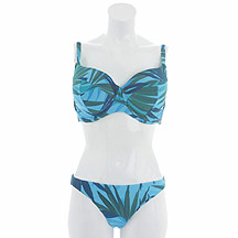 Blue/green palm print underwired bikini top