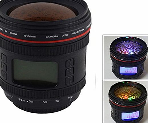 Gosear Novelty Music Camera Lens Magic Projection Digital Alarm Clock w/ Calendar Thermometer Display Black