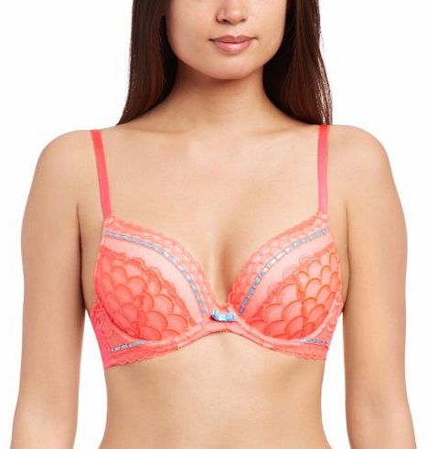 Womens Lola Scallop Lace Padded Plunge Everyday Bra, Pink (Neon Pink), 36C