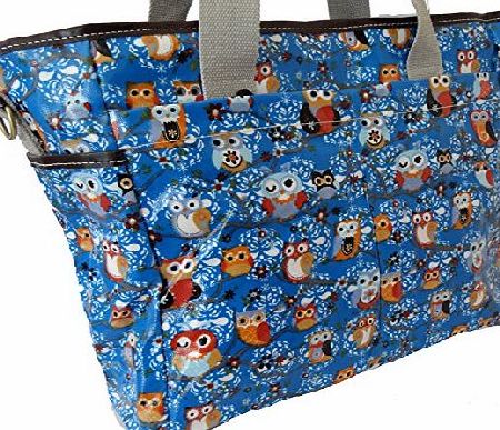 Gossip Girl - Large PVC Oilcloth Shopper Carry All Zipped Tote Bag (Owl Family - Blue)