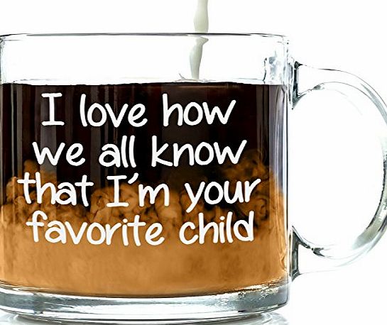 Got Me Tipsy Im Your Favourite Child Funny Glass Coffee Mug - Fun Christmas Gift for Mum and Dad - Cool Novelty Birthday Present Idea for Parents - Unique Cup for Men, Women, Him or Her From Son or Daughter